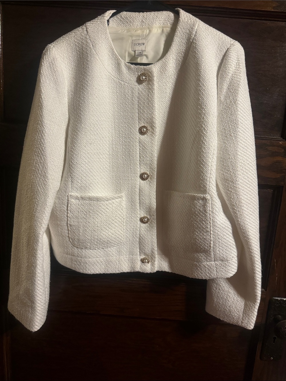 J. Crew White Textured Boucle Jacket